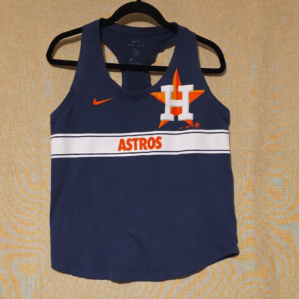 Nike Women's Blue and Orange Astros Tank Top